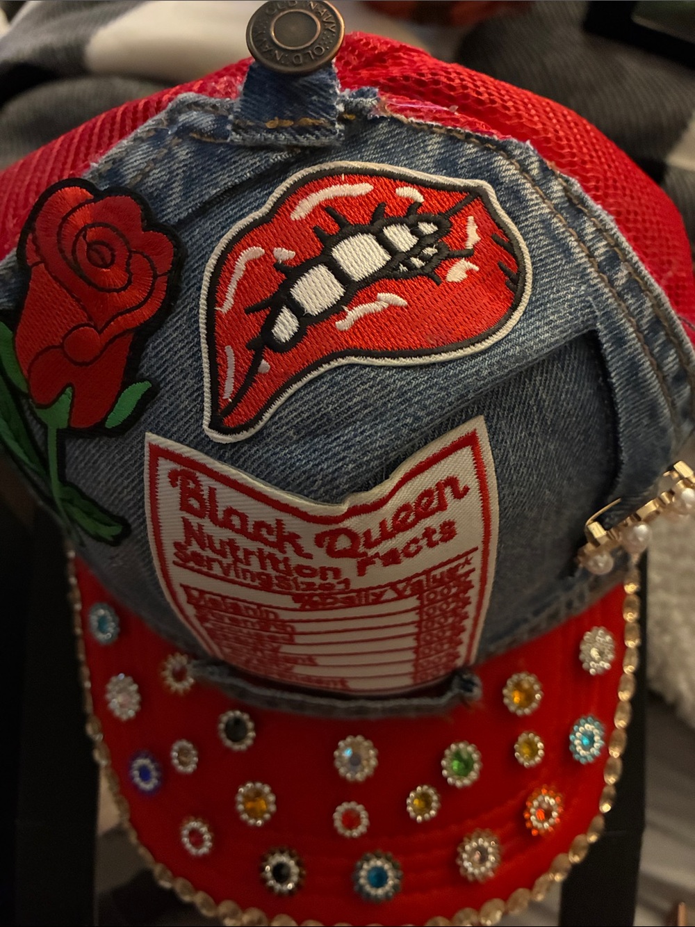 Denim & Red Jeweled DIY Hat